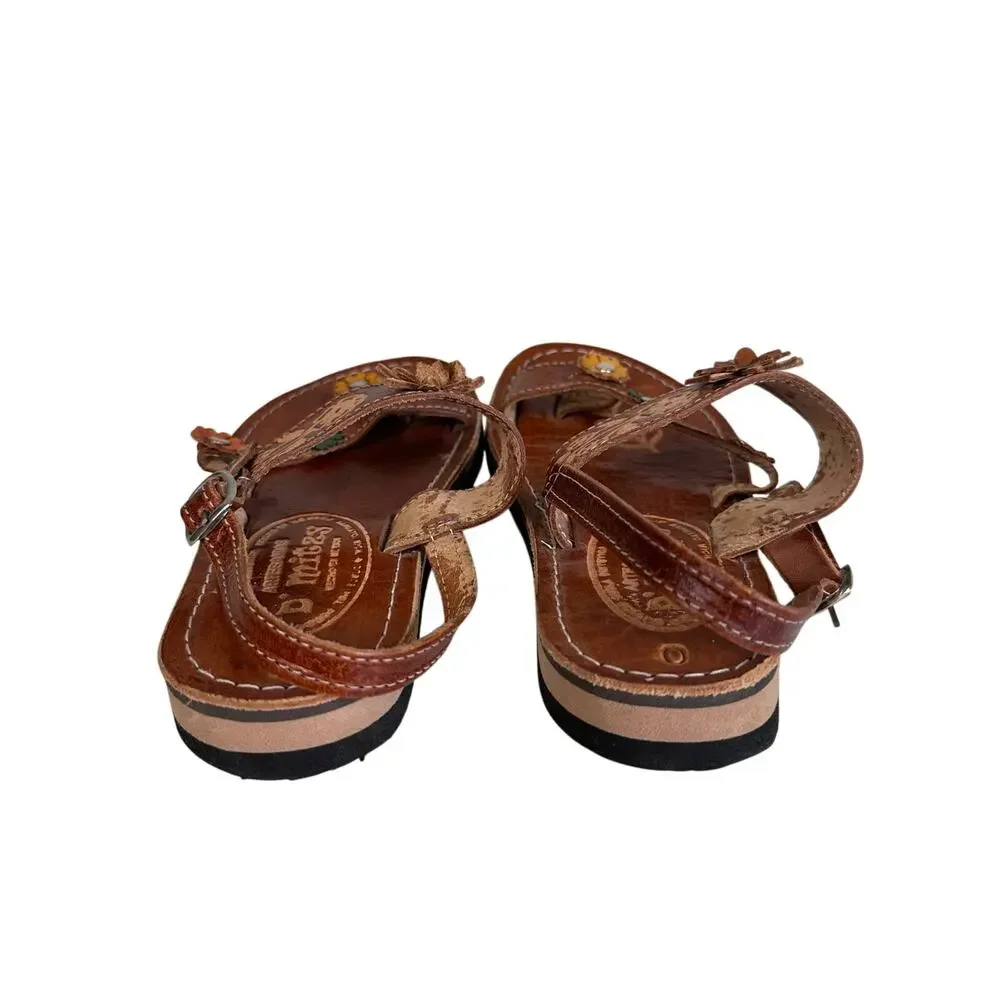 Artisanries D'Mitzy Huaraches Sandals Kids US Sz 0 Brown Leather Embossed Floral